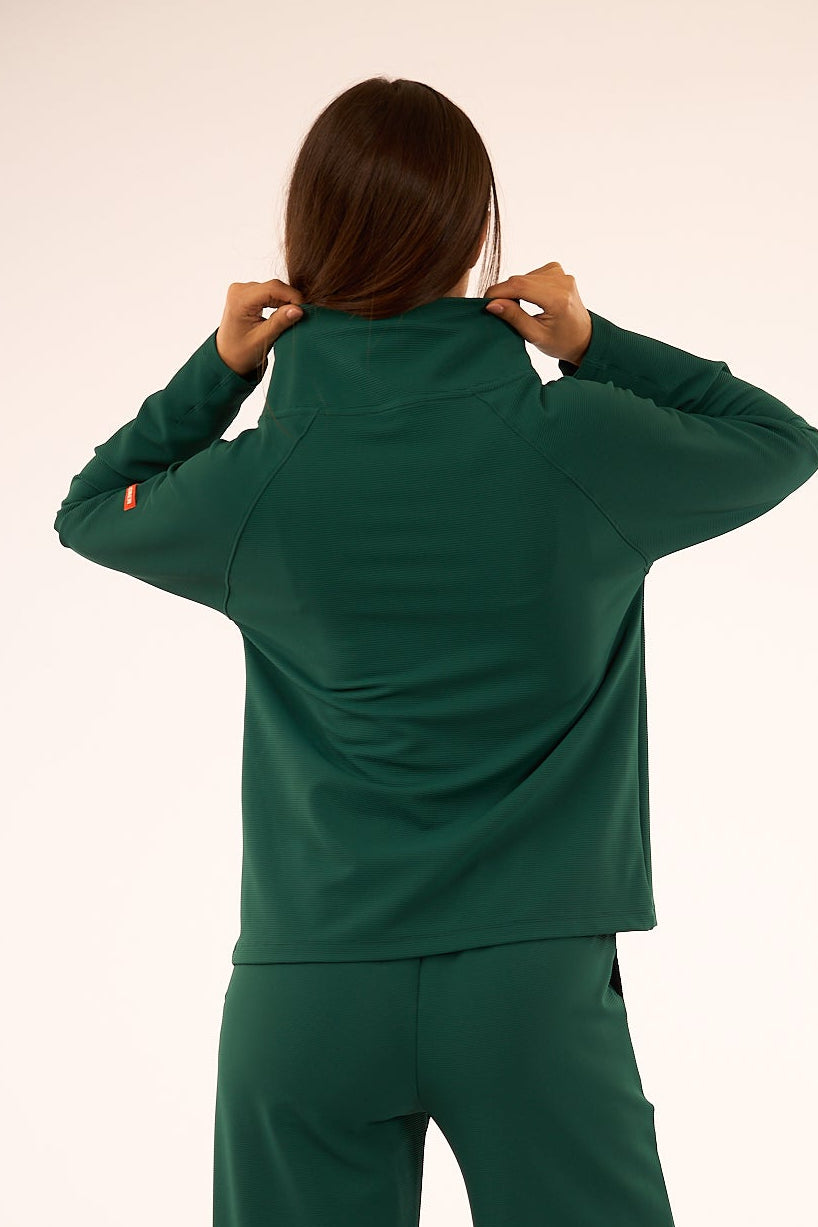 MOXIE FUNNEL NECK PULLOVER/Cedar Green